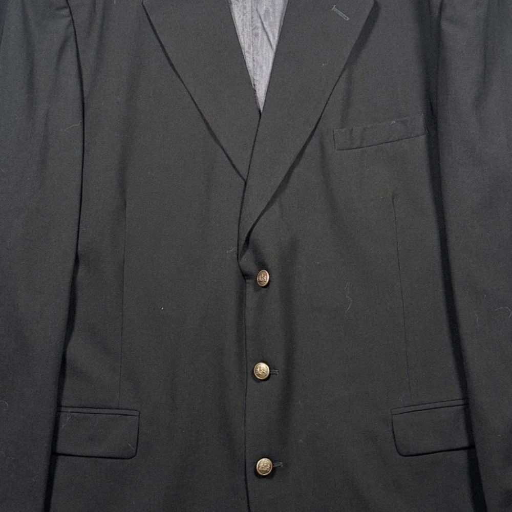 Stafford Traveler Plus Blazer Mens 48XL Black Worsted Wool 3-Button Gold Buttons